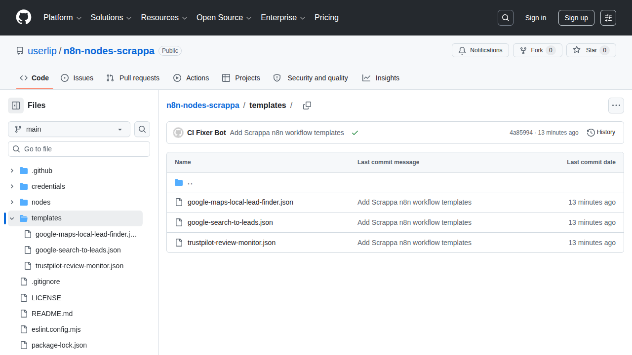 Scrappa n8n workflow templates on GitHub