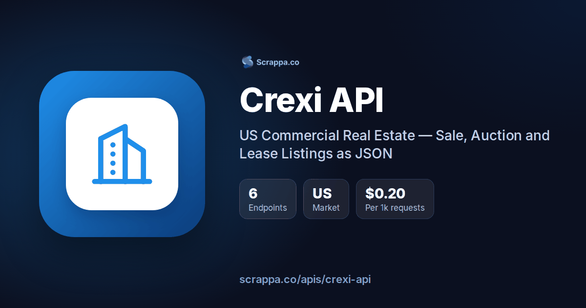Getb Api Key Crexi API - US Commercial Real Estate Listings & Auctions | Scrappa